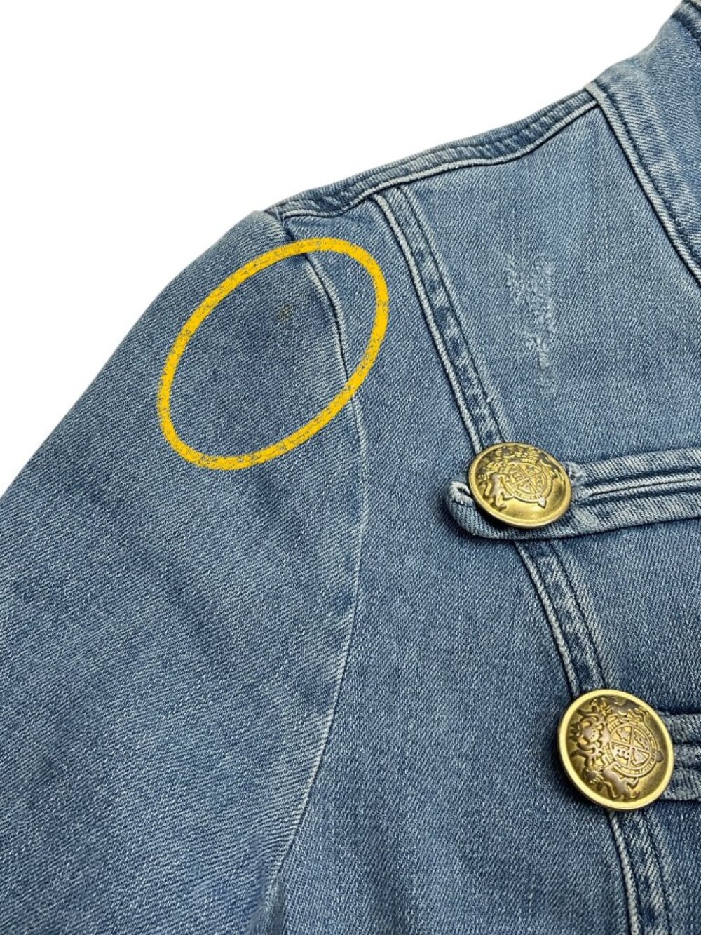 Free People Fitted Military Denim Jacket S Blue Cropped - Picture 11 of 16